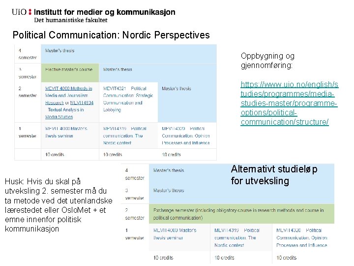 Political Communication: Nordic Perspectives Oppbygning og gjennomføring: https: //www. uio. no/english/s tudies/programmes/mediastudies-master/programmeoptions/politicalcommunication/structure/ Husk: Hvis Political Communication: Nordic Perspectives Oppbygning og gjennomføring: https: //www. uio. no/english/s tudies/programmes/mediastudies-master/programmeoptions/politicalcommunication/structure/ Husk: Hvis