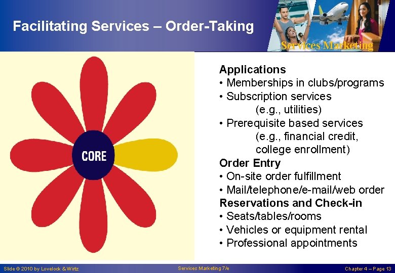 Facilitating Services – Order-Taking Services Marketing Applications • Memberships in clubs/programs • Subscription services