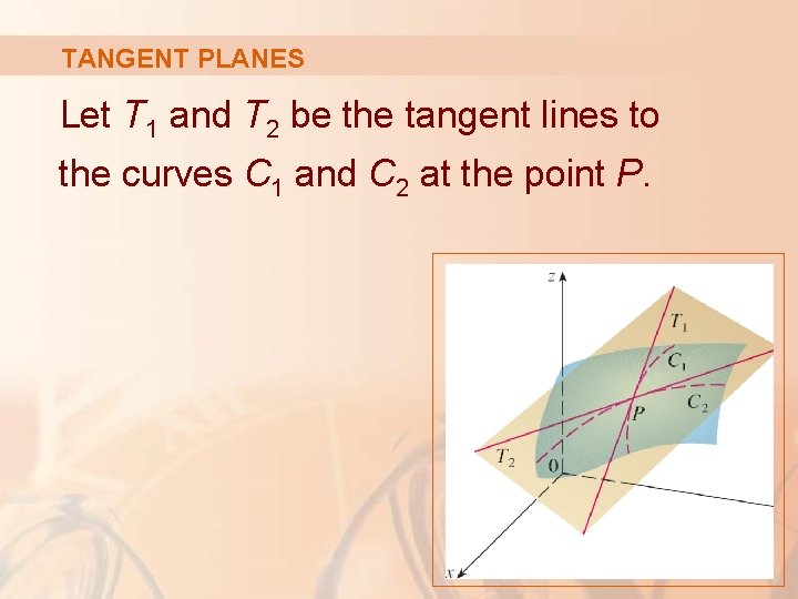 TANGENT PLANES Let T 1 and T 2 be the tangent lines to the