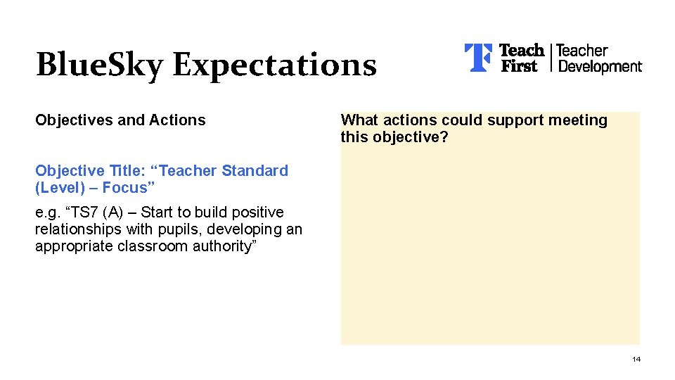 Blue. Sky Expectations Objectives and Actions What actions could support meeting this objective? Objective
