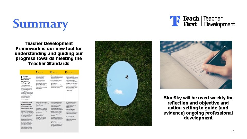 Summary Teacher Development Framework is our new tool for understanding and guiding our progress