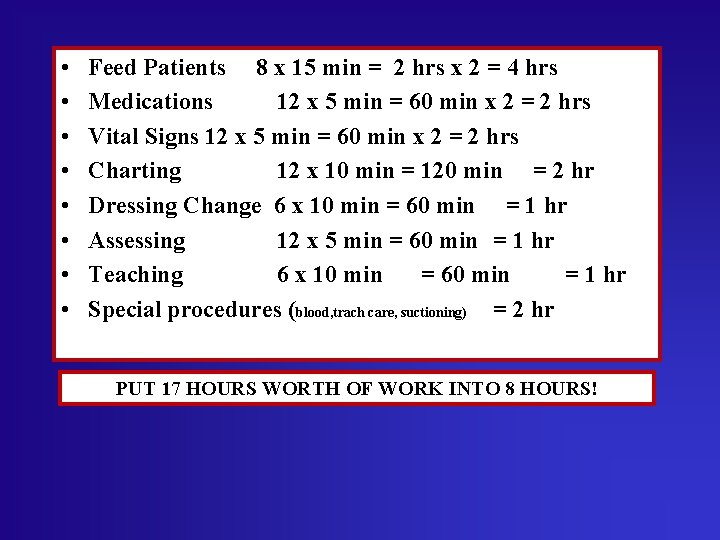  • • Feed Patients 8 x 15 min = 2 hrs x 2