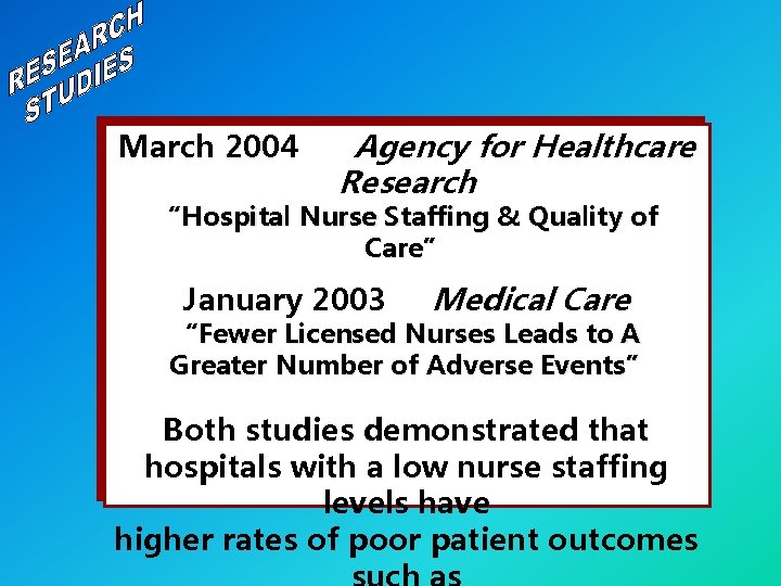 March 2004 Agency for Healthcare Research “Hospital Nurse Staffing & Quality of Care” Research