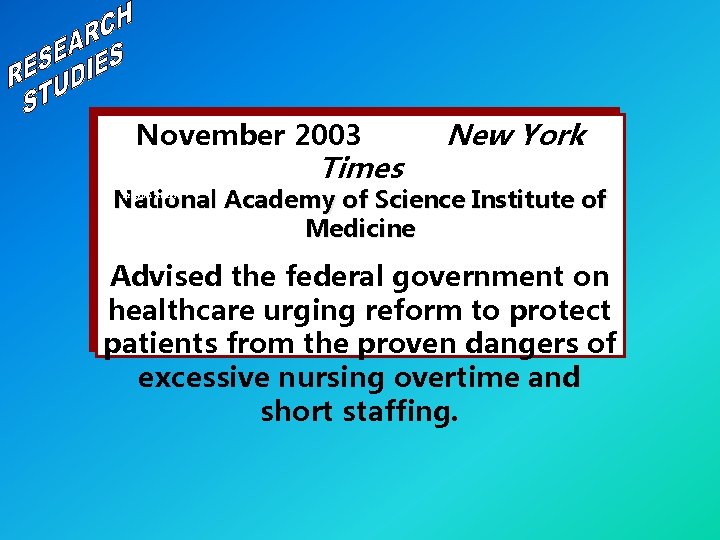 November 2003 Times New York National Academy of Science Institute of Medicine Research Studies