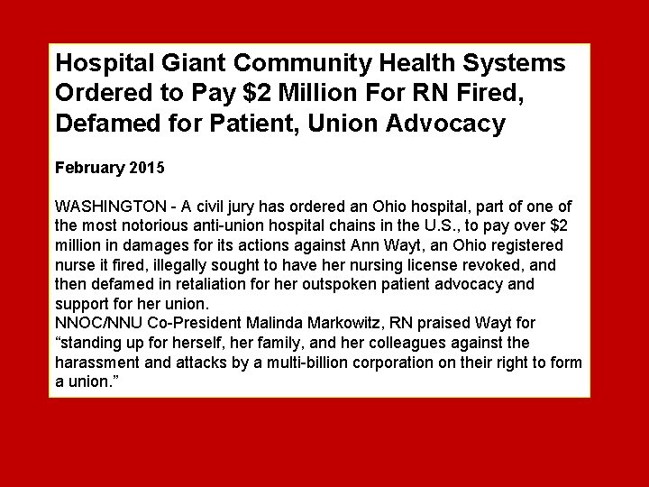 Hospital Giant Community Health Systems Ordered to Pay $2 Million For RN Fired, Defamed