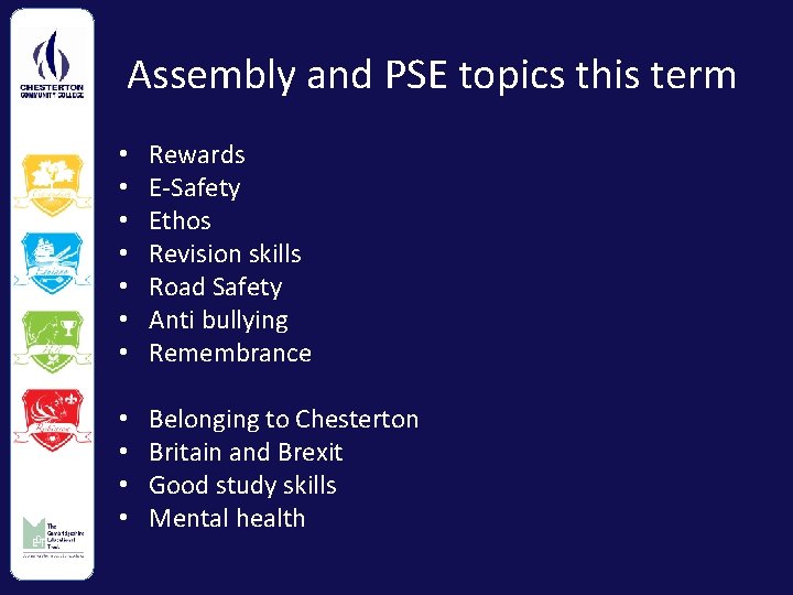 Assembly and PSE topics this term • • Rewards E-Safety Ethos Revision skills Road