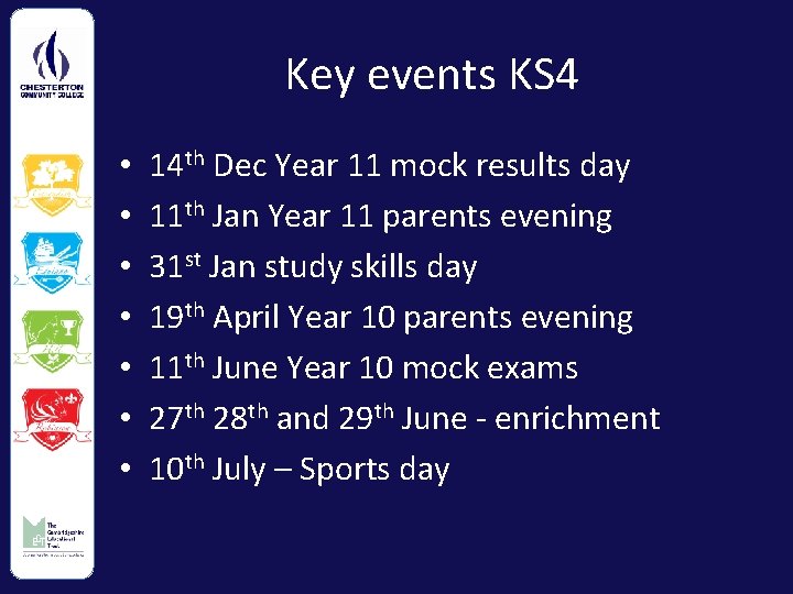 Key events KS 4 • • 14 th Dec Year 11 mock results day