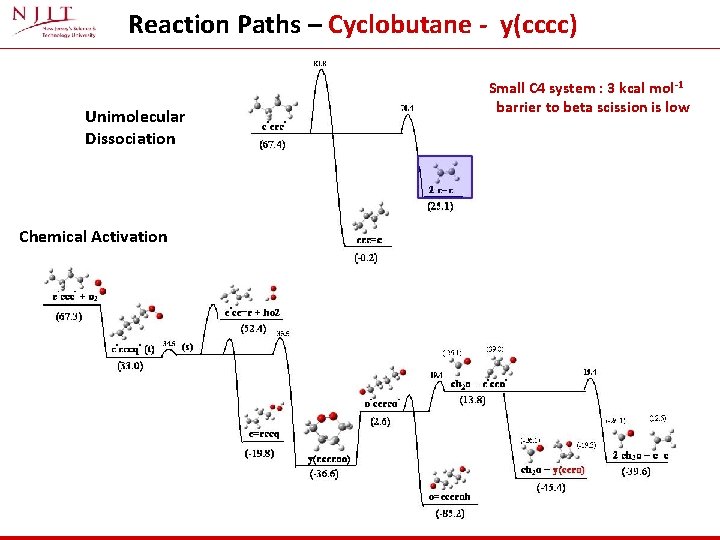 Reaction Paths – Cyclobutane - y(cccc) Unimolecular Dissociation Chemical Activation Small C 4 system
