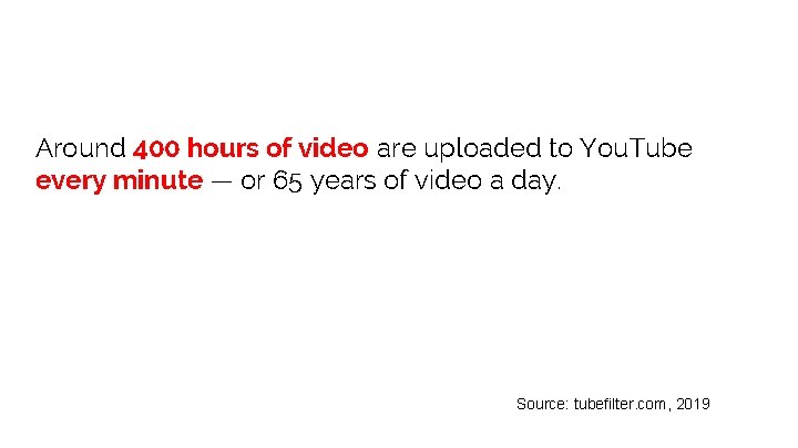 Around 400 hours of video are uploaded to You. Tube every minute — or