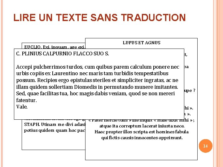 LIRE UN TEXTE SANS TRADUCTION LUPUS ET AGNUS EUCLIO. Exi, inquam. age exi. exeundum