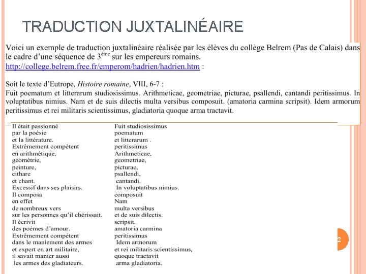 TRADUCTION JUXTALINÉAIRE 22 