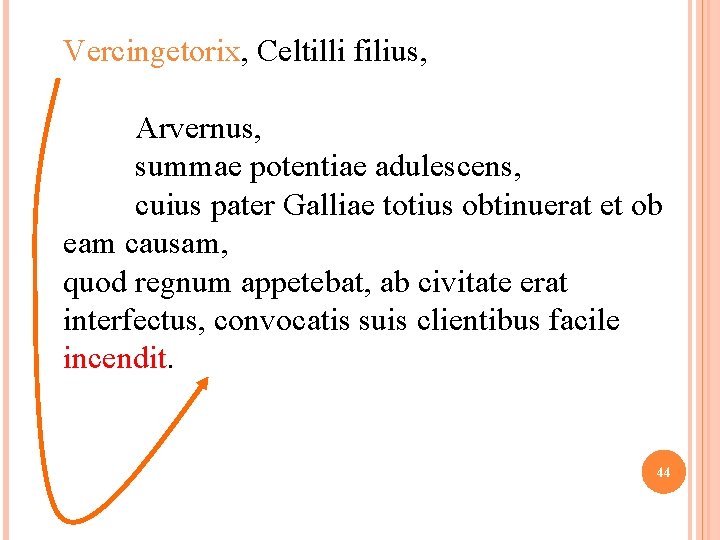 Vercingetorix, Celtilli filius, Arvernus, summae potentiae adulescens, cuius pater Galliae totius obtinuerat et ob
