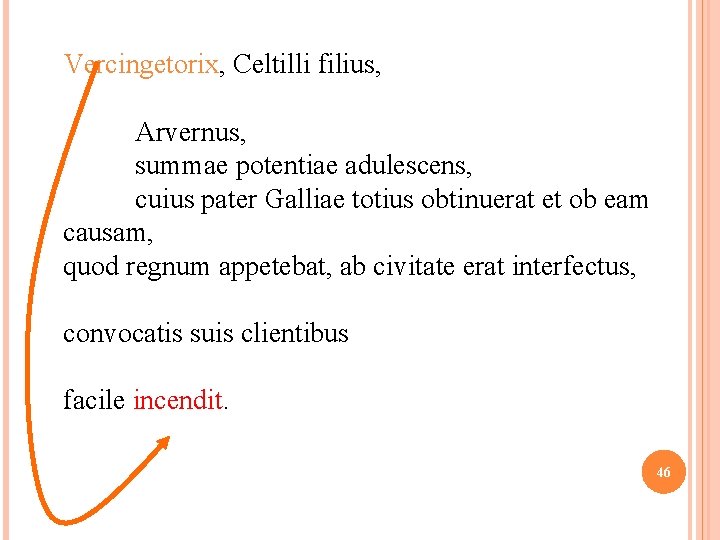 Vercingetorix, Celtilli filius, Arvernus, summae potentiae adulescens, cuius pater Galliae totius obtinuerat et ob