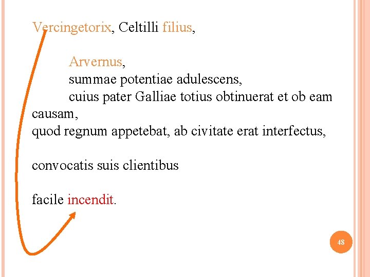 Vercingetorix, Celtilli filius, Arvernus, summae potentiae adulescens, cuius pater Galliae totius obtinuerat et ob