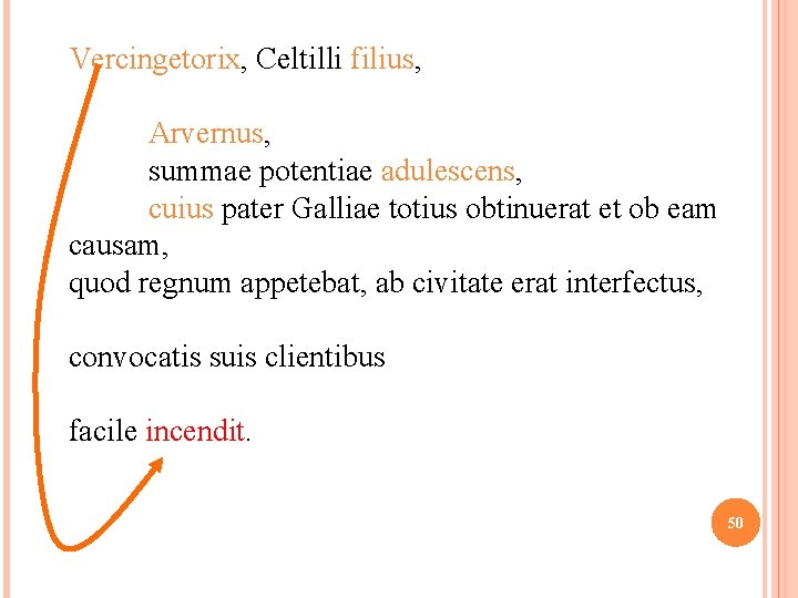 Vercingetorix, Celtilli filius, Arvernus, summae potentiae adulescens, cuius pater Galliae totius obtinuerat et ob