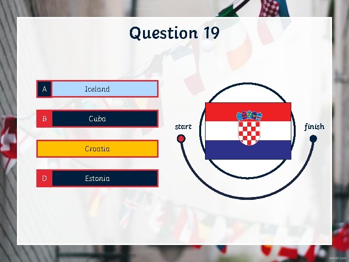 Question 19 A Iceland B Cuba C Croatia D Estonia start finish 
