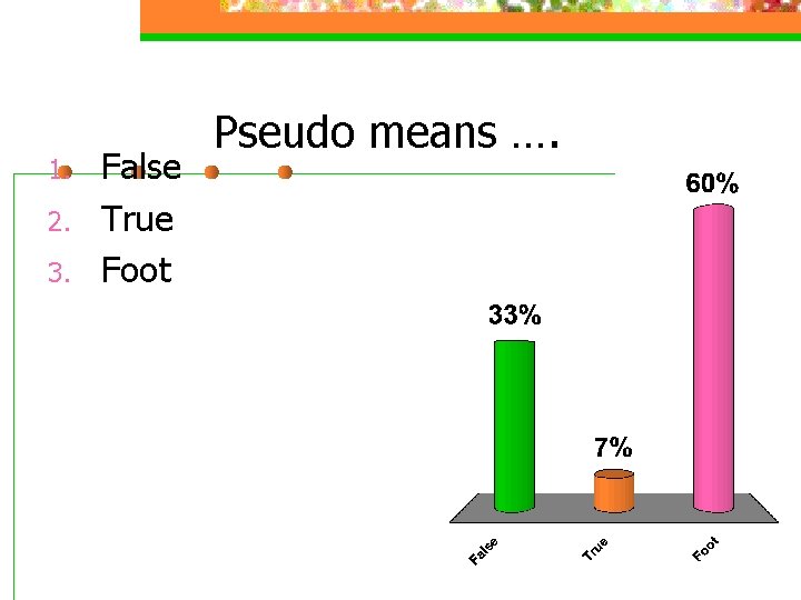 1. 2. 3. False True Foot Pseudo means …. 