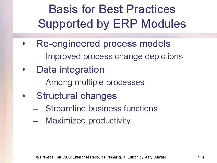 Basis for Best Practices Supported by ERP Modules • Re-engineered process models – Improved