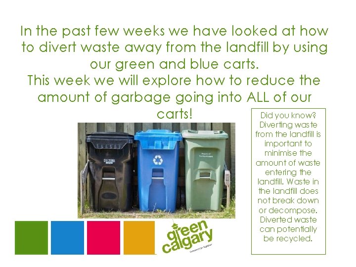 In the past few weeks we have looked at how to divert waste away