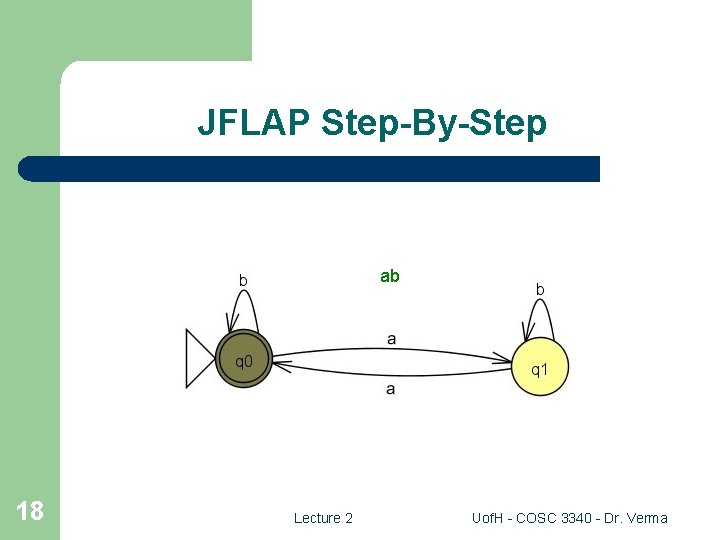JFLAP Step-By-Step ab 18 Lecture 2 Uof. H - COSC 3340 - Dr. Verma