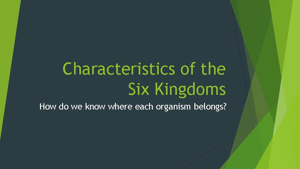 Characteristics of the Six Kingdoms How do we know where each organism belongs? 