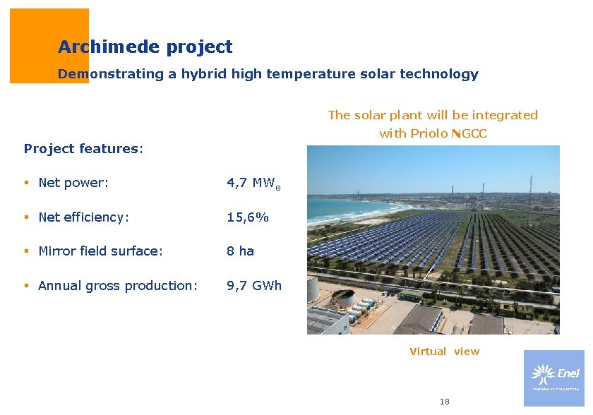 Archimede project Demonstrating a hybrid high temperature solar technology The solar plant will be Archimede project Demonstrating a hybrid high temperature solar technology The solar plant will be