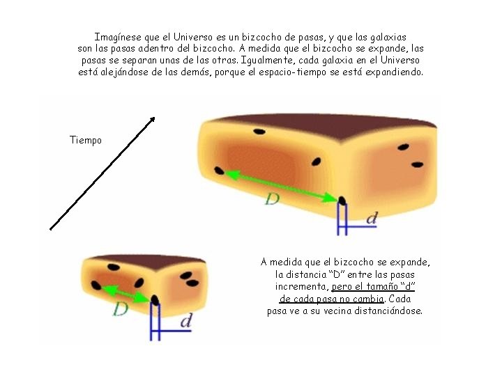 Imagínese que el Universo es un bizcocho de pasas, y que las galaxias son