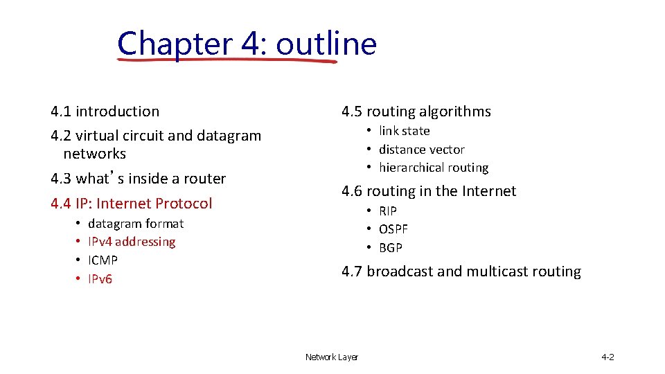 Chapter 4: outline 4. 1 introduction 4. 2 virtual circuit and datagram networks 4.