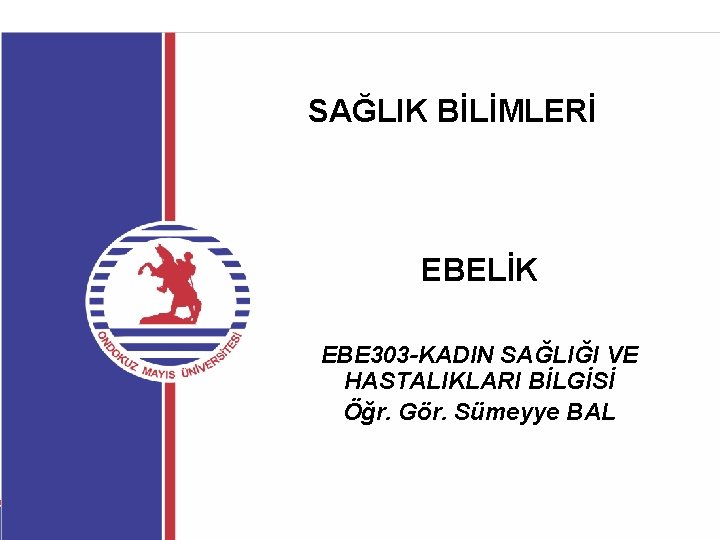 SAĞLIK BİLİMLERİ EBELİK EBE 303 -KADIN SAĞLIĞI VE HASTALIKLARI BİLGİSİ Öğr. Gör. Sümeyye BAL