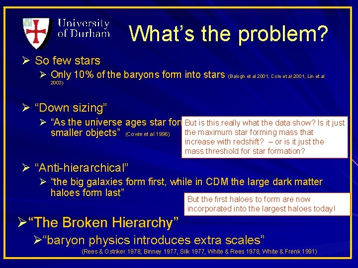 What’s the problem? Ø So few stars Ø Only 10% of the baryons form