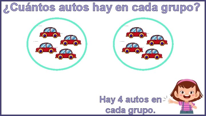 ¿Cuántos autos hay en cada grupo? Hay 4 autos en cada grupo. ¿Cuántos autos hay en cada grupo? Hay 4 autos en cada grupo.