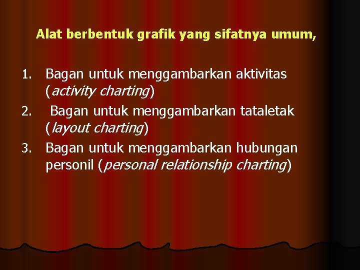 Alat berbentuk grafik yang sifatnya umum, Bagan untuk menggambarkan aktivitas (activity charting) 2. Bagan