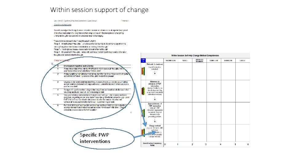Within session support of change Specific PWP interventions 