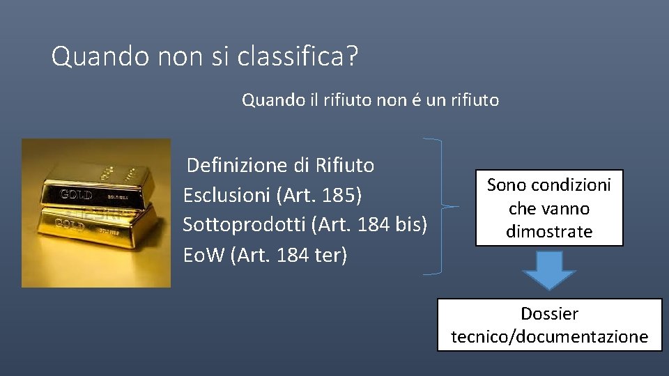 Quando non si classifica? Quando il rifiuto non é un rifiuto Definizione di Rifiuto