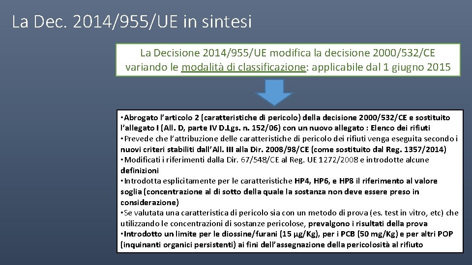 La Dec. 2014/955/UE in sintesi La Decisione 2014/955/UE modifica la decisione 2000/532/CE variando le