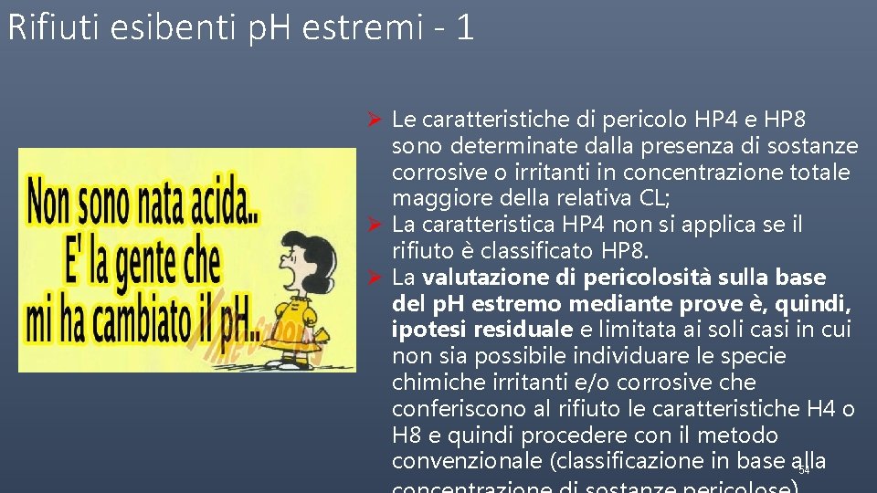 Rifiuti esibenti p. H estremi - 1 Ø Le caratteristiche di pericolo HP 4