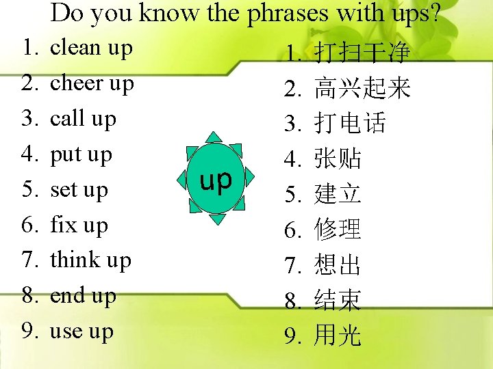 Do you know the phrases with ups? 1. 2. 3. 4. 5. 6. 7.