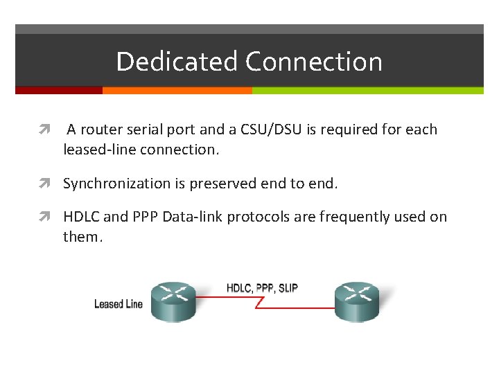 Dedicated Connection A router serial port and a CSU/DSU is required for each leased-line