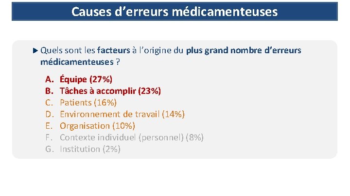 Causes d’erreurs médicamenteuses Quels sont les facteurs à l’origine du plus grand nombre d’erreurs