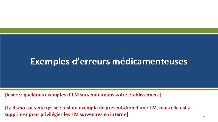Exemples d’erreurs médicamenteuses [Insérez quelques exemples d’EM survenues dans votre établissement] [La diapo suivante