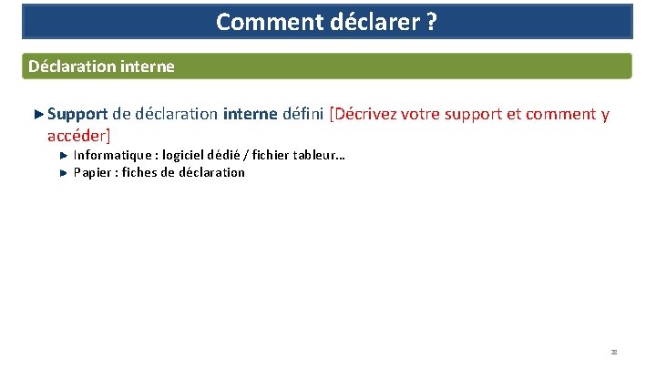 Comment déclarer ? Déclaration interne Support de déclaration interne défini [Décrivez votre support et