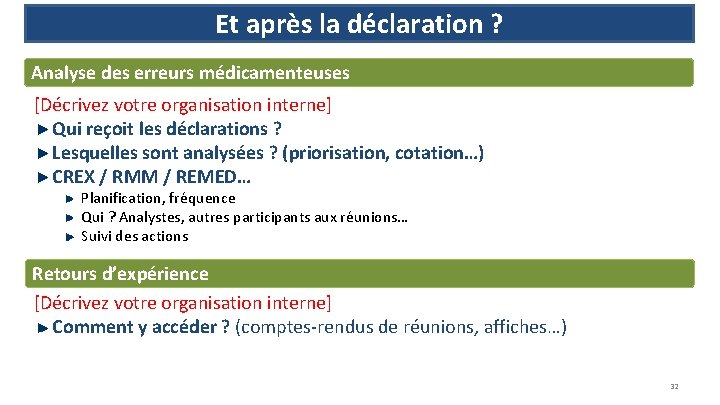 Et après la déclaration ? Analyse des erreurs médicamenteuses [Décrivez votre organisation interne] Qui