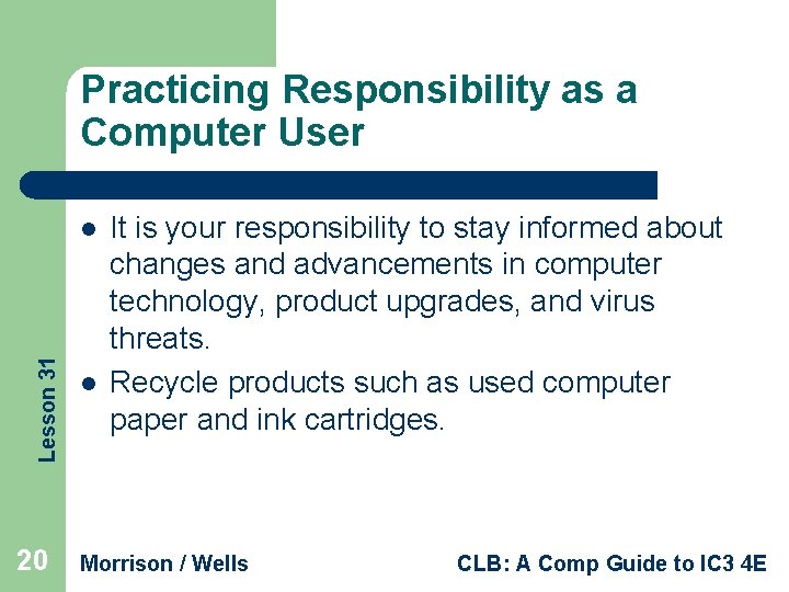 Practicing Responsibility as a Computer User Lesson 31 l 20 l It is your
