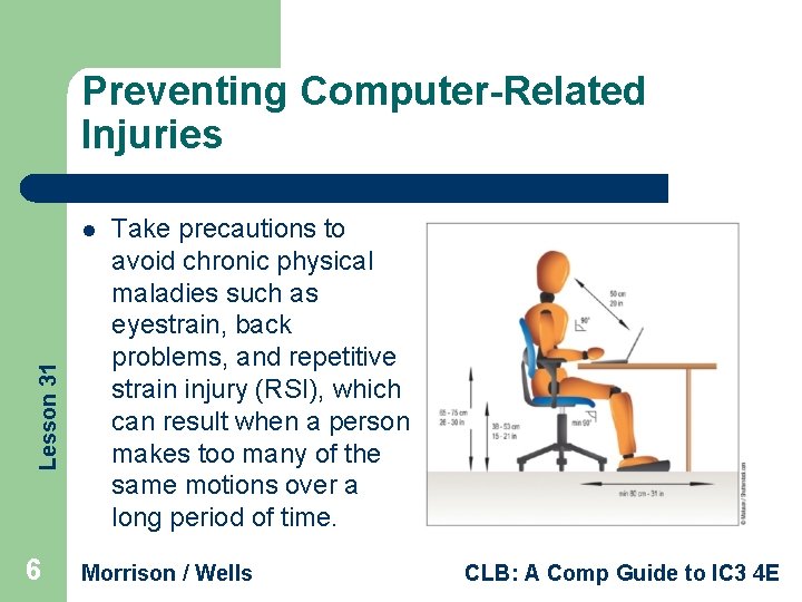 Preventing Computer-Related Injuries Lesson 31 l 6 Take precautions to avoid chronic physical maladies