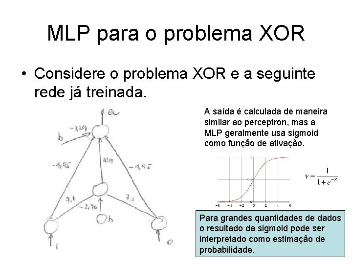 MLP para o problema XOR • Considere o problema XOR e a seguinte rede