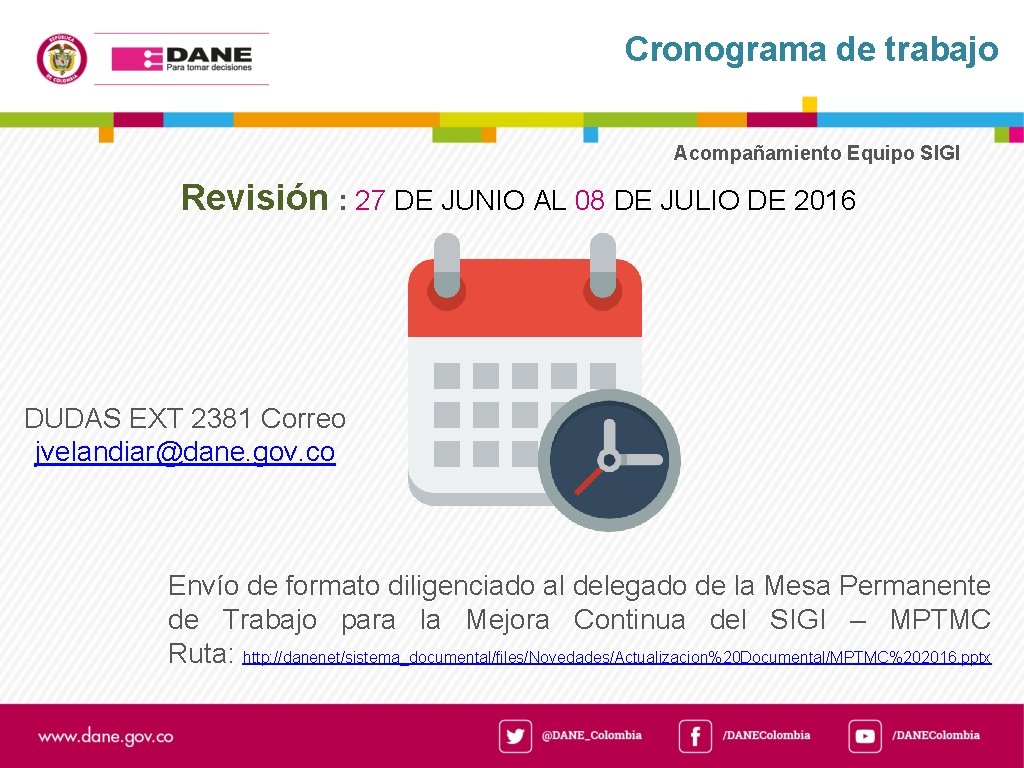 Cronograma de trabajo Acompañamiento Equipo SIGI Revisión : 27 DE JUNIO AL 08 DE