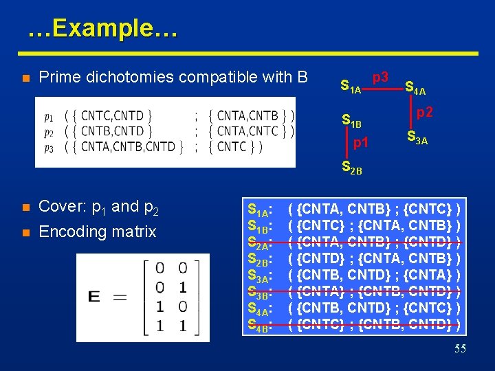 …Example… n Prime dichotomies compatible with B S 1 A S 1 B p