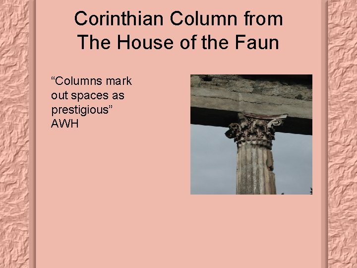 Corinthian Column from The House of the Faun “Columns mark out spaces as prestigious”