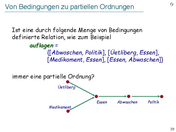 Von Bedingungen zu partiellen Ordnungen Ist eine durch folgende Menge von Bedingungen definierte Relation,