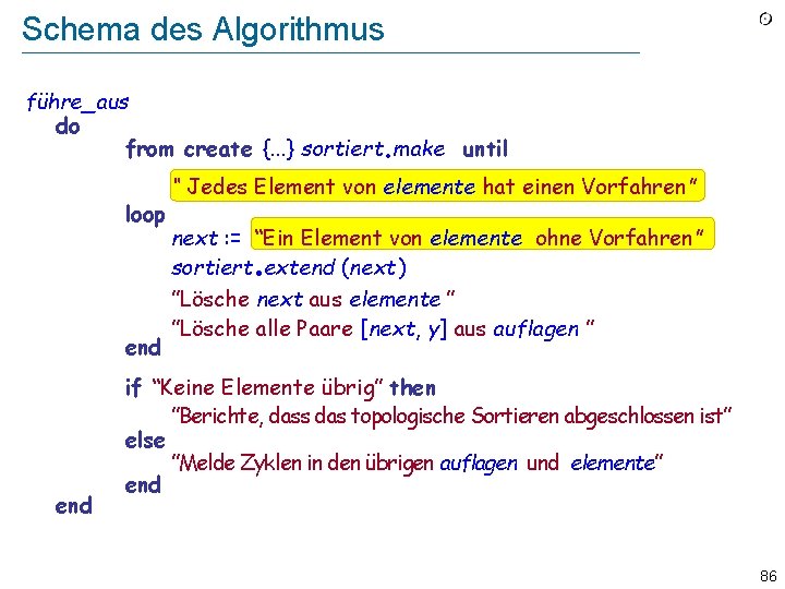 Schema des Algorithmus führe_aus do from create {. . . } sortiert make until